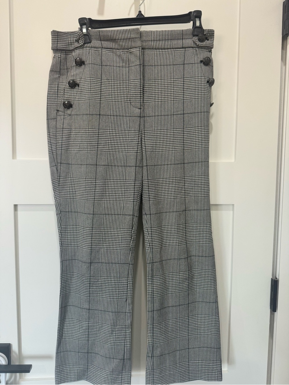 LOFT Black and White plaid pants with button details size 6P